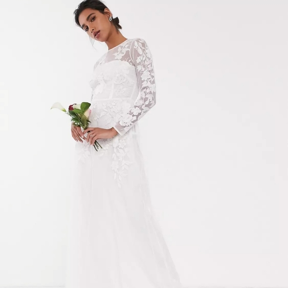 ASOS EDITION floral embroidered mesh wedding dress - Picture 5 of 12